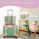Miss.Box Vintage Luggage Set with Wheels, Retro Suitcase, Vintage Travel Luggage Set, Stylish Vintage Luggage Set for Women and Men (Green, 14inch&18inch)