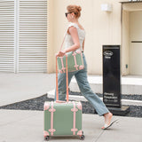 Miss.Box Vintage Luggage Set with Wheels, Retro Suitcase, Vintage Travel Luggage Set, Stylish Vintage Luggage Set for Women and Men (Green, 14inch&18inch)
