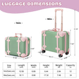 Miss.Box Vintage Luggage Set with Wheels, Retro Suitcase, Vintage Travel Luggage Set, Stylish Vintage Luggage Set for Women and Men (Green, 14inch&18inch)