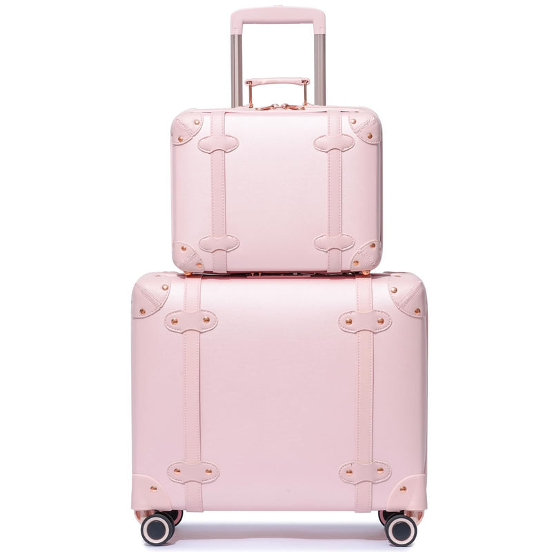 Miss.Box Vintage Luggage Set with Wheels, Retro Suitcase, Vintage Travel luggage Set, Stylish Vintage Luggage Set for Women and Men (Pink, 14inch&18inch)
