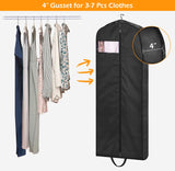 MISSLO 65" Long Garment Bags for Travel Dress Bags for Hanging Clothes Wedding Dress Cover Waterproof Clothes Protector for Closet Storage 2 Packs for Gowns, Tuxedos, Coats, Black