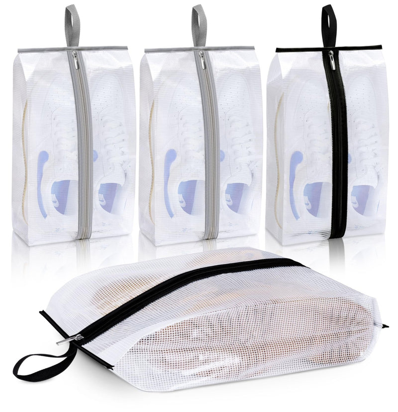 MISSLO Waterproof Shoe Bags for Travel 4 Pack XX - Large Shoe Storage Bag Clear Sneaker Pouch Portable Boots Organizer with Sturdy Zipper for Men & Women