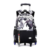 MITOWERMI Kids Rolling Backpack for Boys Girls, Elementary & Middle School Backpack with Wheels, Boys Trolley Roller School Bag Wheeled Bookbag on 6 Wheels, Camouflage Black