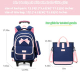 MITOWERMI Rolling Backpack for Girls 3Pcs Elementary School Bag Cute Bowknot Backpack with Wheels Girls Bookbags with Handbag Trolley Bags Kids Carry - On Luggage