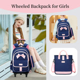 MITOWERMI Rolling Backpack for Girls 3Pcs Elementary School Bag Cute Bowknot Backpack with Wheels Girls Bookbags with Handbag Trolley Bags Kids Carry - On Luggage