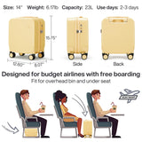 mixi 14 Inch Underseat Luggage Carry on Suitcase Free Boarding Personal Item Suitcases with Spinner Wheels Hardshell Lightweight PC for Short Travel, Lark Yellow