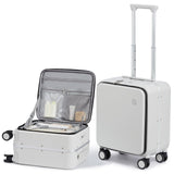 mixi 17x14x9 Carry On Luggage Underseat PC Hard Shell Suitcase Top Opening Aluminum Frame Travel Suitcases with Wheels, Smoke White
