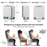 mixi 17x14x9 Carry On Luggage Underseat PC Hard Shell Suitcase Top Opening Aluminum Frame Travel Suitcases with Wheels, Smoke White