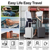 mixi 2 - Piece Luggage Sets with Cup Phone Holder and Charger Hard Shell Suitcases with Spinner Wheels, 20+26 Smoke White