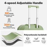 mixi 20 Inch Carry On Luggage 22x14x9 Airline Approved PC Hard Shell Suitcase Top Opening Aluminum Frame Travel Suitcases with Wheels, Avocado Green