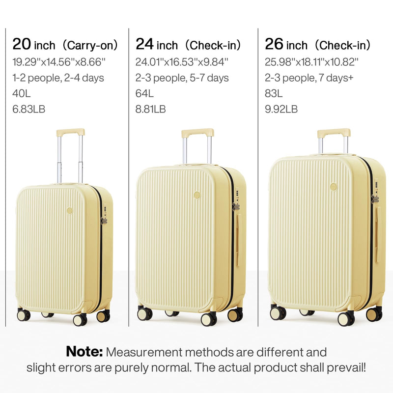 mixi 20 Inch Carry On Luggage PC Hardside Suitcases with Wheels & TSA for Travel Woman Men, Lark Yellow