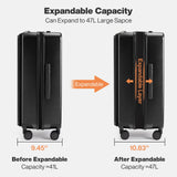 mixi 20 Inch Expandable Carry On Luggage PC Hard Shell Suitcase Top Opening Rolling Travel Suitcases with Spinner Wheels & TSA Lock, Black