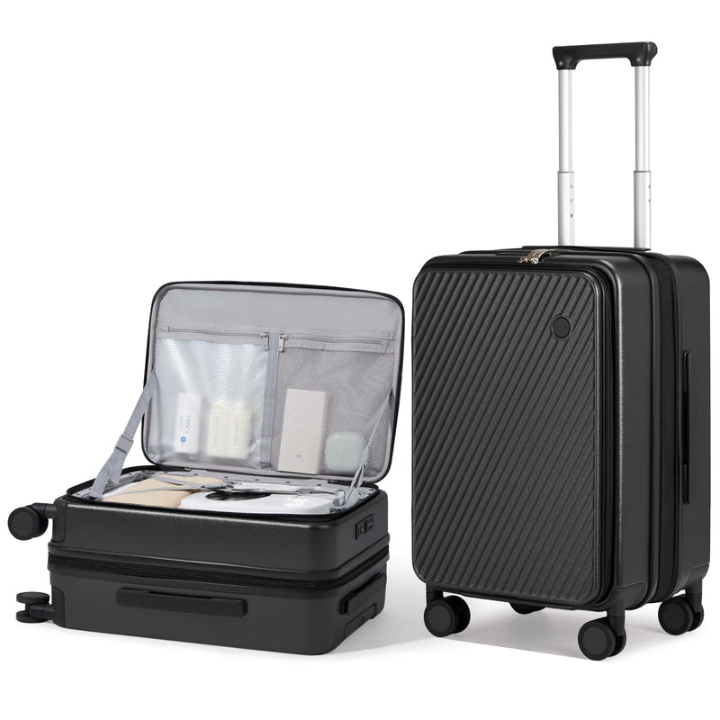 mixi 20 Inch Expandable Carry On Luggage PC Hard Shell Suitcase Top Opening Rolling Travel Suitcases with Spinner Wheels & TSA Lock, Black