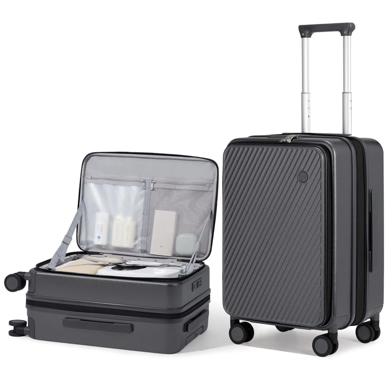 mixi 20 Inch Expandable Carry On Luggage PC Hard Shell Suitcase Top Opening Rolling Travel Suitcases with Spinner Wheels & TSA Lock, Rock Gray