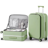 mixi 24 Inch Checked Luggage PC Hard Shell Suitcase Top Opening Aluminum Frame Travel Suitcases with Wheels, Avocado Green