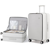 mixi 24 Inch Large Expandable Checked Luggage PC Hard Shell Suitcase Top Opening Rolling Travel Suitcases with Spinner Wheels & TSA Lock, Smoke White