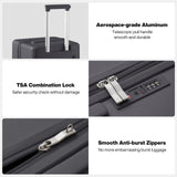 mixi 24'' Plus Trunk Luggage Medium Checked Luggage PC Hard Shell Rolling Travel Suitcases with Spinner Wheels & TSA Lock, Rock Gray
