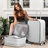 mixi 26 Inch Large Checked Luggage PC Hard Shell Suitcase Top Opening Aluminum Frame Travel Suitcases with Wheels, Smoke White