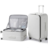 mixi 26 Inch Large Checked Luggage PC Hard Shell Suitcase Top Opening Aluminum Frame Travel Suitcases with Wheels, Smoke White