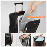 mixi Carry On Luggage 20 Inch Softside Expandable Suitcase with Front Pocket, 22x14x9 Airline Approved Rolling Lightweight Travel Suitcases with Wheels & TSA (Black - Off White)