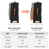 mixi Carry On Luggage 20 Inch Softside Expandable Suitcase with Front Pocket, 22x14x9 Airline Approved Rolling Lightweight Travel Suitcases with Wheels & TSA (Black - Off White)