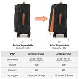 mixi Carry On Luggage 20 Inch Softside Expandable Suitcase with Front Pocket, 22x14x9 Airline Approved Rolling Lightweight Travel Suitcases with Wheels & TSA (Black)