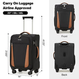 mixi Carry On Luggage 20 Inch Softside Expandable Suitcase with Front Pocket, 22x14x9 Airline Approved Rolling Lightweight Travel Suitcases with Wheels & TSA (Black)