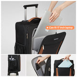 mixi Carry On Luggage 20 Inch Softside Expandable Suitcase with Front Pocket, 22x14x9 Airline Approved Rolling Lightweight Travel Suitcases with Wheels & TSA (Black)