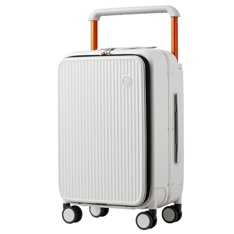 mixi Carry On Luggage 20'' Suitcase with Front Laptop Pocket, Wide Handle Rolling Travel Suitcases PC Hardshell with Aluminum Frame Spinner Wheels & TSA Lock, Carry - On Luggage(Smoke White)