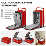 mixi Carry On Luggage 20'' Suitcase with Front Laptop Pocket, Wide Handle Rolling Travel Suitcases PC Hardshell with Aluminum Frame Spinner Wheels & TSA Lock, Carry - On Luggage(Red)