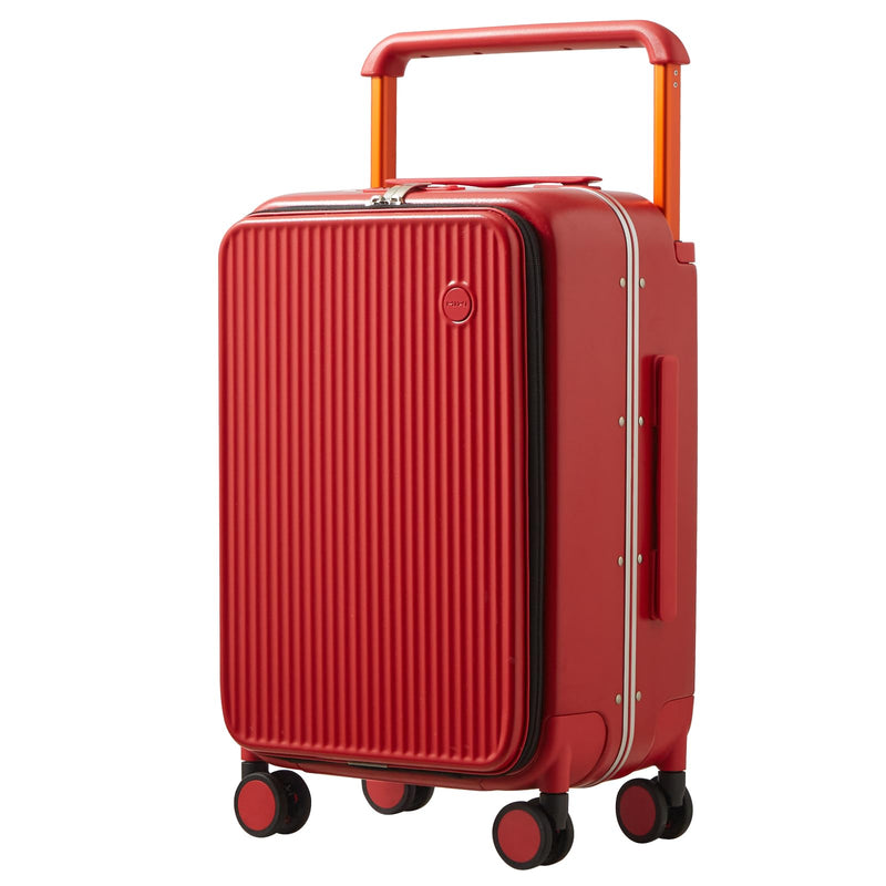 mixi Carry On Luggage 20'' Suitcase with Front Laptop Pocket, Wide Handle Rolling Travel Suitcases PC Hardshell with Aluminum Frame Spinner Wheels & TSA Lock, Carry - On Luggage(Red)