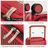 mixi Carry On Luggage 20'' Suitcase with Front Laptop Pocket, Wide Handle Rolling Travel Suitcases PC Hardshell with Aluminum Frame Spinner Wheels & TSA Lock, Carry - On Luggage(Red)