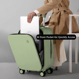 mixi Carry On Luggage, 20'' Suitcase with Front Pocket, Travel Rolling Luggage Aluminum Frame PC Hardside with Spinner Wheels & TSA Lock and Cover - Avocado Green