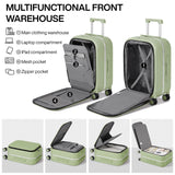 mixi Carry On Luggage, 20'' Suitcase with Front Pocket, Travel Rolling Luggage Aluminum Frame PC Hardside with Spinner Wheels & TSA Lock and Cover - Avocado Green
