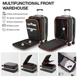 mixi Carry On Luggage, 20'' Suitcase with Front Pocket, Travel Rolling Luggage Aluminum Frame PC Hardside with Spinner Wheels & TSA Lock and Cover - Black Hollow Wheel