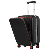 mixi Carry On Luggage, 20'' Suitcase with Front Pocket, Travel Rolling Luggage Aluminum Frame PC Hardside with Spinner Wheels & TSA Lock and Cover - Black Hollow Wheel