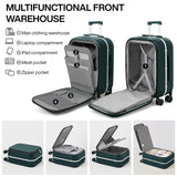 mixi Carry On Luggage, 20'' Suitcase with Front Pocket, Travel Rolling Luggage Aluminum Frame PC Hardside with Spinner Wheels & TSA Lock and Cover - Blackish Green
