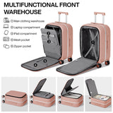 mixi Carry On Luggage, 20'' Suitcase with Front Pocket, Travel Rolling Luggage Aluminum Frame PC Hardside with Spinner Wheels & TSA Lock and Cover - Pink