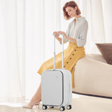 mixi Carry On Luggage, 20'' Suitcase with Front Pocket, Travel Rolling Luggage Aluminum Frame PC Hardside with Spinner Wheels & TSA Lock and Cover - Smoke White