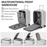 mixi Carry On Luggage, 20'' Suitcase with Front Pocket, Travel Rolling Luggage Aluminum Frame PC Hardside with Spinner Wheels & TSA Lock and Cover - Smoke White