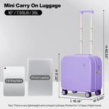 mixi Carry on Luggage, Suitcase with Spinner Wheels 16in Luggage Hardshell Lightweight Rolling Suitcases PC with Cover & TSA Lock, Lilac Purple