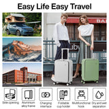 mixi Carry On Luggage with Cup Phone Holder and Charger Hard Shell Suitcases with Spinner Wheels, 20 Inch Avocado Green