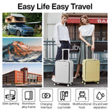 mixi Carry On Luggage with Cup Phone Holder and Charger Hard Shell Suitcases with Spinner Wheels,20 Inch Lark Yellow
