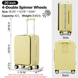 mixi Carry On Luggage with Cup Phone Holder and Charger Hard Shell Suitcases with Spinner Wheels,20 Inch Lark Yellow