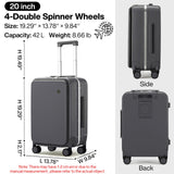 mixi Carry On Luggage with Cup Phone Holder and Charger Hard Shell Suitcases with Spinner Wheels,20 Inch Rock Gray