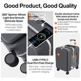 mixi Carry On Luggage with Cup Phone Holder and Charger Hard Shell Suitcases with Spinner Wheels,20 Inch Rock Gray