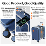 mixi Carry On Luggage with Cup Phone Holder and Charger Hard Shell Suitcases with Spinner Wheels,20 Inch Sapphire Blue