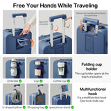 mixi Carry On Luggage with Cup Phone Holder and Charger Hard Shell Suitcases with Spinner Wheels,20 Inch Sapphire Blue