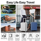 mixi Carry On Luggage with Cup Phone Holder and Charger Hard Shell Suitcases with Spinner Wheels,20 Inch Sapphire Blue