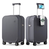mixi Carry On Luggage with Cup Phone Holder Hard Shell Rolling Travel Suitcase with Spinner Wheels,20 Inch Rock Grey